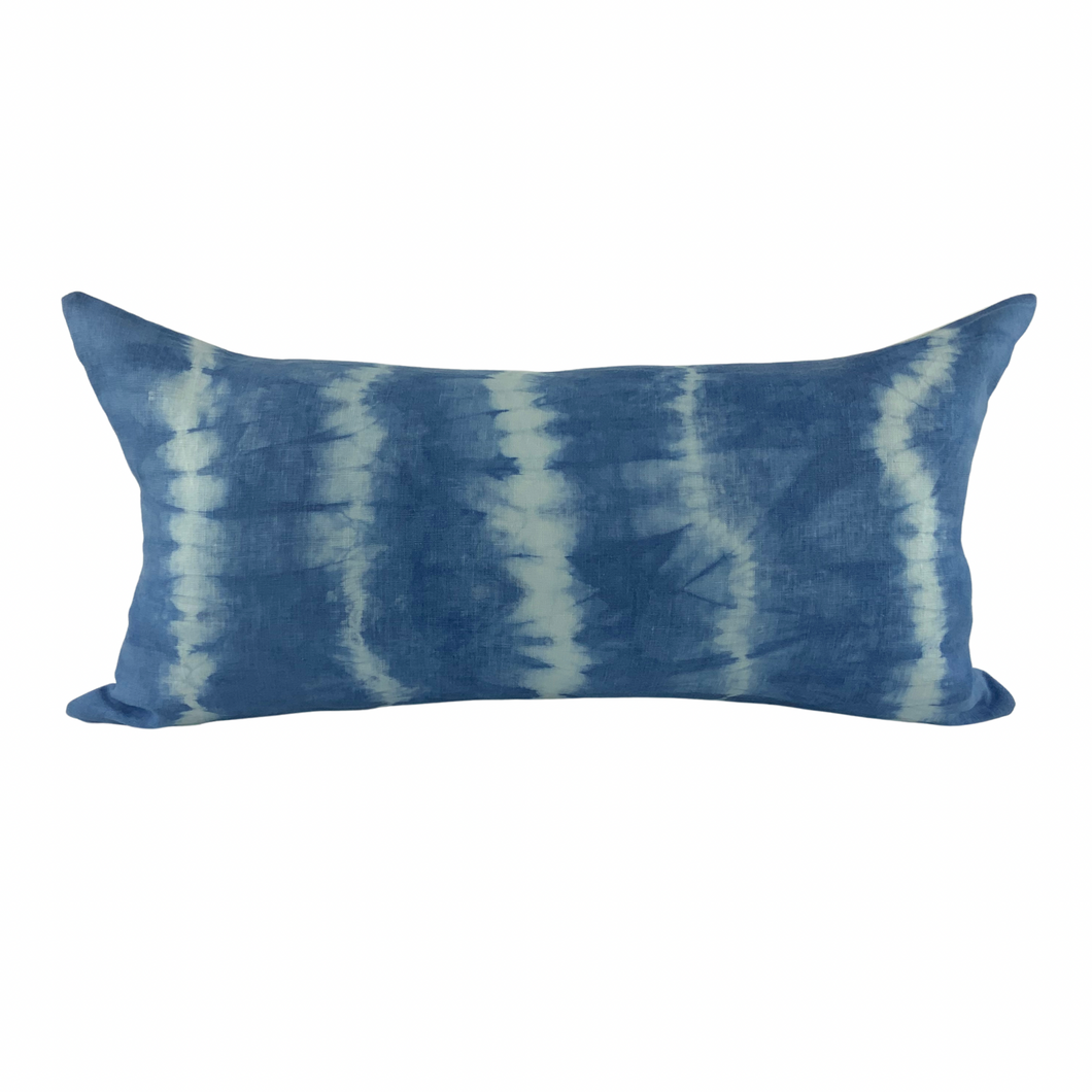 Shibori Indigo Linen Lumbar Cushion Cover - OOAK