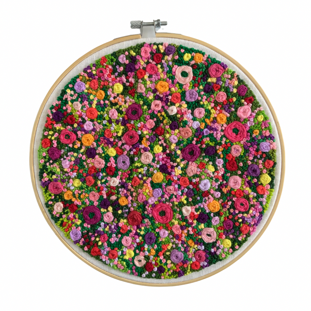 9“ Floral Embroidery on White Linen