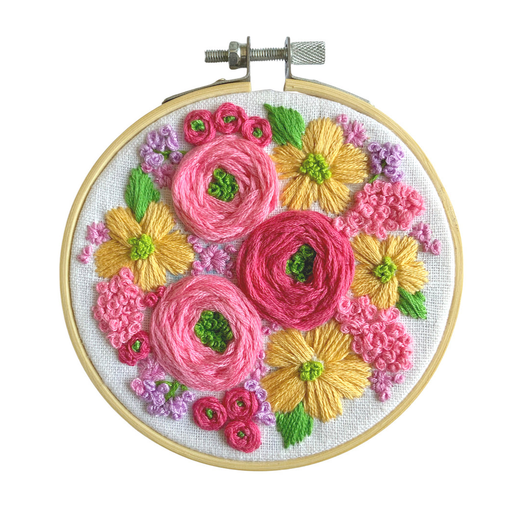 4“ Floral Embroidery on White Linen