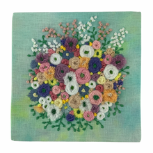 Load image into Gallery viewer, 8”x8“ Floral Embroidery on Turquoise Painted Linen
