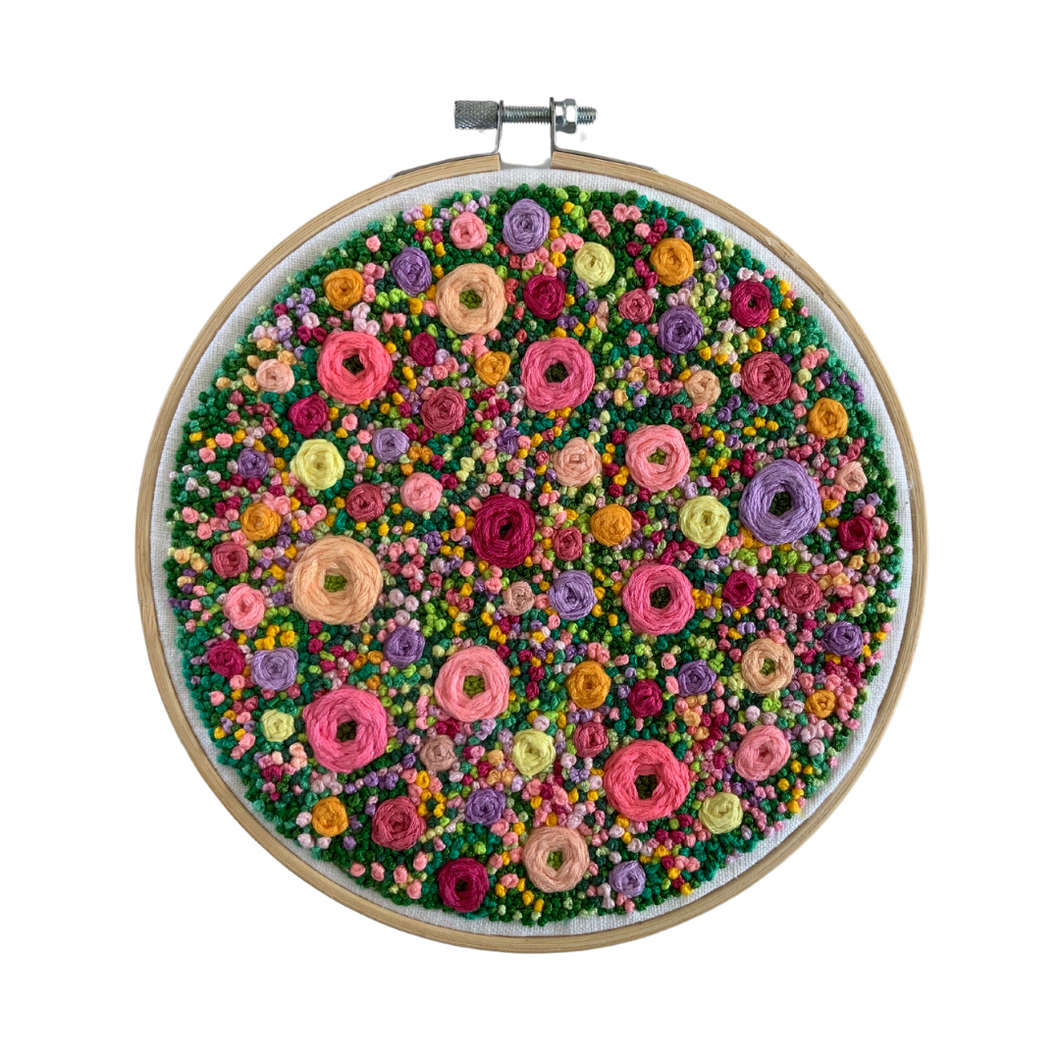 7“ Floral Embroidery on White Linen