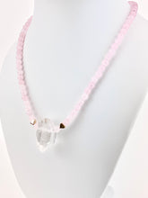 Load image into Gallery viewer, Rose Quartz + Gold Heart Beaded Necklace with a Quartz Pendant
