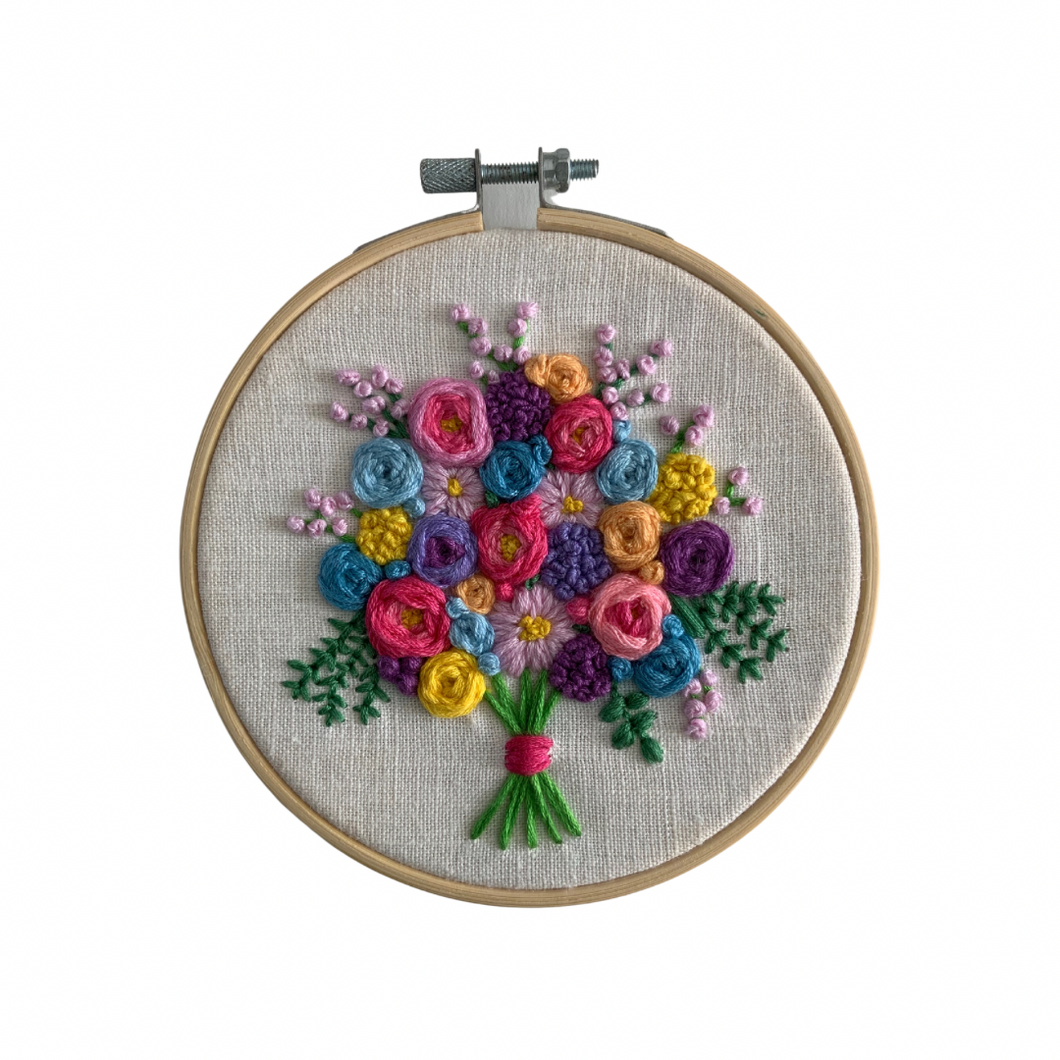 5“ Floral Embroidery on White Linen