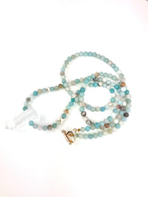 Load image into Gallery viewer, Amazonite + Gold Heart Beaded Necklace with a Quartz Pendant
