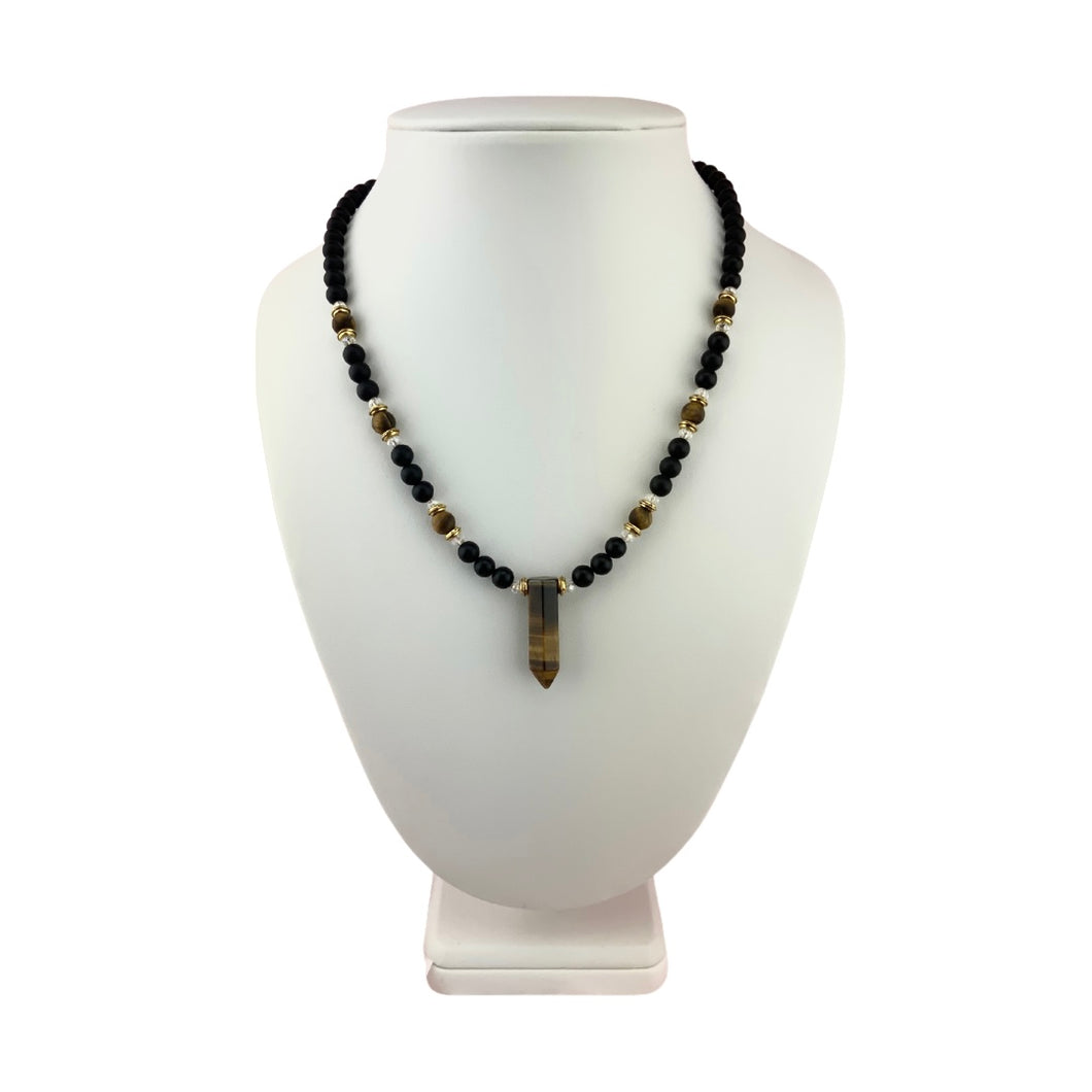 Black Onyx + Tiger Eye Beaded Necklace