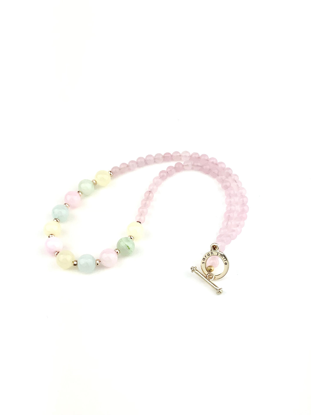 Pastel Dyed Green Jade + Rose Quartz Beaded Necklace