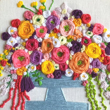 Load image into Gallery viewer, 9.5” Floral Embroidery on White Linen.
