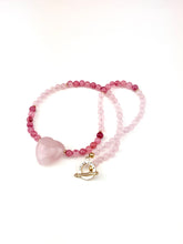 Load image into Gallery viewer, Cherry + Rose Quartz Beaded Necklace with a Rose Quartz Heart Pendant
