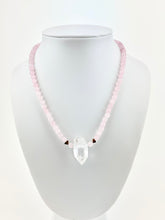 Load image into Gallery viewer, Rose Quartz + Gold Heart Beaded Necklace with a Quartz Pendant
