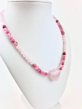 Load image into Gallery viewer, Cherry + Rose Quartz Beaded Necklace with a Rose Quartz Heart Pendant
