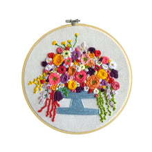 Load image into Gallery viewer, 9.5” Floral Embroidery on White Linen.
