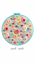 Load image into Gallery viewer, 8.5” Floral Embroidery on Hand Painted White Linen.
