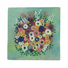 Load image into Gallery viewer, 8”x8“ Floral Embroidery on Turquoise Painted Linen
