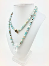 Load image into Gallery viewer, Amazonite + Gold Heart Beaded Necklace with a Quartz Pendant
