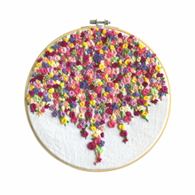 Load image into Gallery viewer, 9” Floral Embroidery on White Linen.
