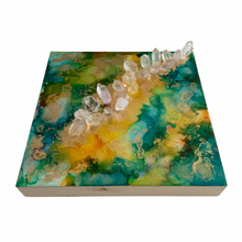 Load image into Gallery viewer, Alcohol Ink + Quartz Crystals on a Resined Wood Panel - 12”x12”
