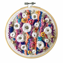 Load image into Gallery viewer, 6” Floral Embroidery on White Linen.
