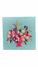 Load image into Gallery viewer, 8“X8” Floral Embroidery on Turquoise Linen.
