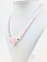 Load image into Gallery viewer, Opalite + Gold Heart + Rose Quartz Beaded Necklace with a Rose Quartz Heart Pendant
