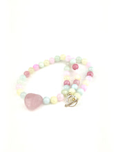 Load image into Gallery viewer, Pastel Dyed Green Jade Beaded Necklace with a Rose Quartz Heart Pendant
