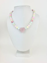 Load image into Gallery viewer, Pastel Dyed Green Jade Beaded Necklace with a Rose Quartz Heart Pendant
