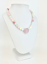 Load image into Gallery viewer, Pastel Dyed Green Jade Beaded Necklace with a Rose Quartz Heart Pendant
