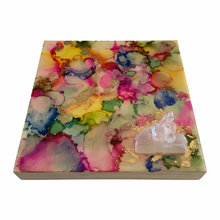 Load image into Gallery viewer, Alcohol Ink + Crystals on a Resined Wood Panel - 12”x12”
