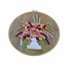 Load image into Gallery viewer, 9.5“ Floral Embroidery on Hand Painted Linen
