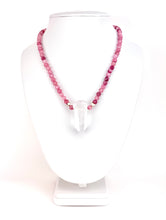 Load image into Gallery viewer, Cherry Quartz + Gold Heart Beaded Necklace with a Quartz Pendant
