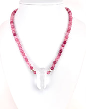 Load image into Gallery viewer, Cherry Quartz + Gold Heart Beaded Necklace with a Quartz Pendant
