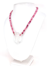 Load image into Gallery viewer, Cherry Quartz + Gold Heart Beaded Necklace with a Quartz Pendant
