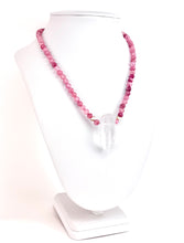 Load image into Gallery viewer, Cherry Quartz + Gold Heart Beaded Necklace with a Quartz Pendant
