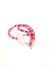 Load image into Gallery viewer, Cherry Quartz + Gold Heart Beaded Necklace with a Quartz Pendant
