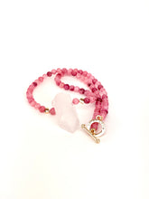 Load image into Gallery viewer, Cherry Quartz + Gold Heart Beaded Necklace with a Quartz Pendant
