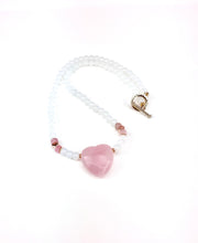 Load image into Gallery viewer, Opalite + Rose Quartz Beaded Necklace with a Rose Quartz Heart Pendant
