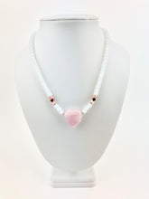 Load image into Gallery viewer, Opalite + Rose Quartz Beaded Necklace with a Rose Quartz Heart Pendant
