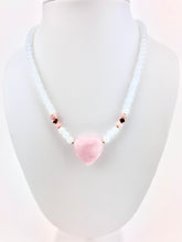 Load image into Gallery viewer, Opalite + Rose Quartz Beaded Necklace with a Rose Quartz Heart Pendant
