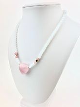 Load image into Gallery viewer, Opalite + Rose Quartz Beaded Necklace with a Rose Quartz Heart Pendant
