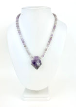 Load image into Gallery viewer, Amethyst Beaded Necklace with a Raw Amethyst Pendant
