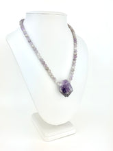 Load image into Gallery viewer, Amethyst Beaded Necklace with a Raw Amethyst Pendant
