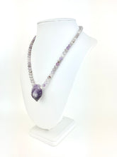 Load image into Gallery viewer, Amethyst Beaded Necklace with a Raw Amethyst Pendant
