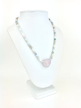 Load image into Gallery viewer, Natural Striped Agate Beaded Necklace with a Rose Quartz Heart Pendant
