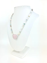 Load image into Gallery viewer, Natural Striped Agate Beaded Necklace with a Rose Quartz Heart Pendant
