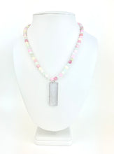 Load image into Gallery viewer, Pastel Dyed Green Jade Beaded Necklace with a Selenite Pendant
