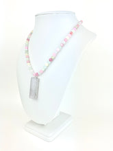 Load image into Gallery viewer, Pastel Dyed Green Jade Beaded Necklace with a Selenite Pendant
