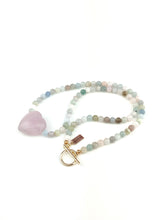 Load image into Gallery viewer, Natural Striped Agate Beaded Necklace with a Rose Quartz Heart Pendant
