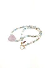 Load image into Gallery viewer, Natural Striped Agate Beaded Necklace with a Rose Quartz Heart Pendant
