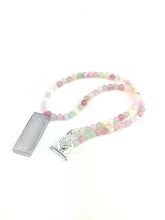 Load image into Gallery viewer, Pastel Dyed Green Jade Beaded Necklace with a Selenite Pendant
