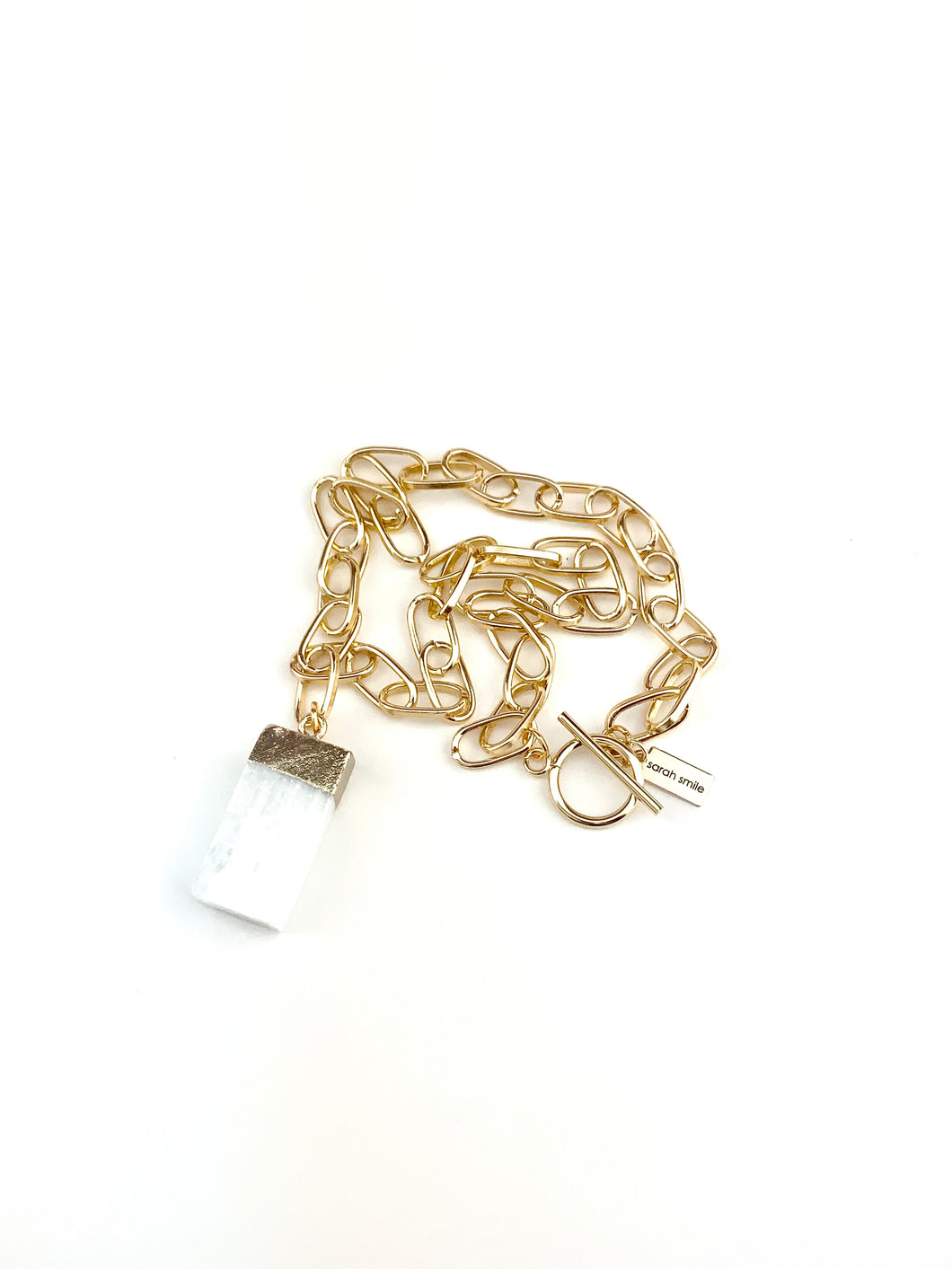 18k Gold Plated Brass Paperclip Chain with a Selenite Pendant