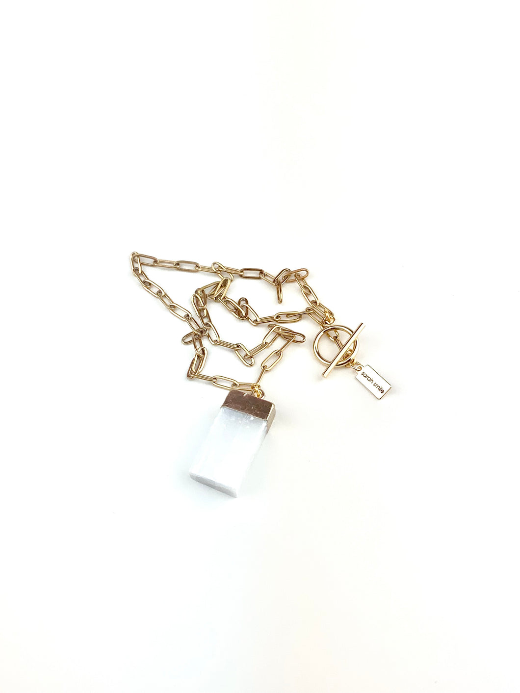 18k Gold Plated Brass Paperclip Chain with a Selenite Pendant